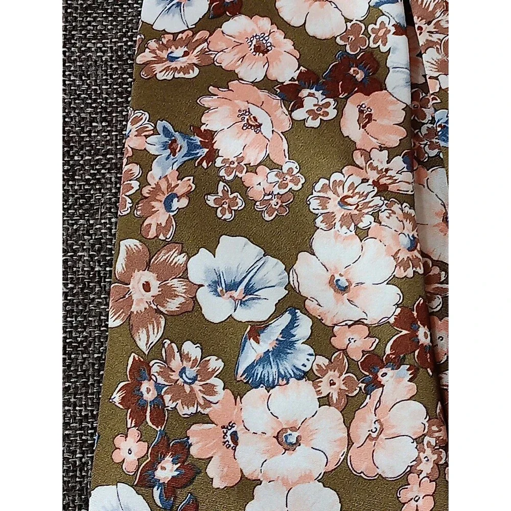Tie 70s 80s 90s Y2K Mens Green Beige Blue Ivory Floral 3.75 Wide 56 Long